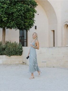 Light grey Embroidered Slip Dress